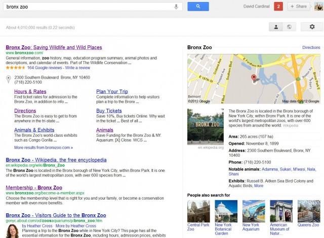 谷歌搜索布朗克斯动物园，在右侧会出现动物园的相关信息