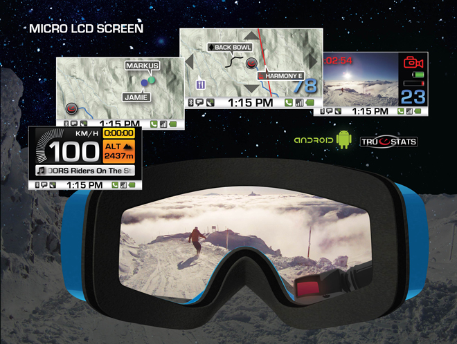 Mod Live雪地护目镜就配有微型LCD屏提供数据说明