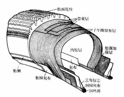 典型的轮胎外胎结构。(图片来源:百度图片)