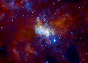 这幅银河中心的X射线图片，捕捉到人马座A源黑洞吸收明亮星云中心的气体的影像。黑洞可能将是宇宙中的最后的天体，所以可能要依赖于驾驭黑洞的巨大能量以延续生命。